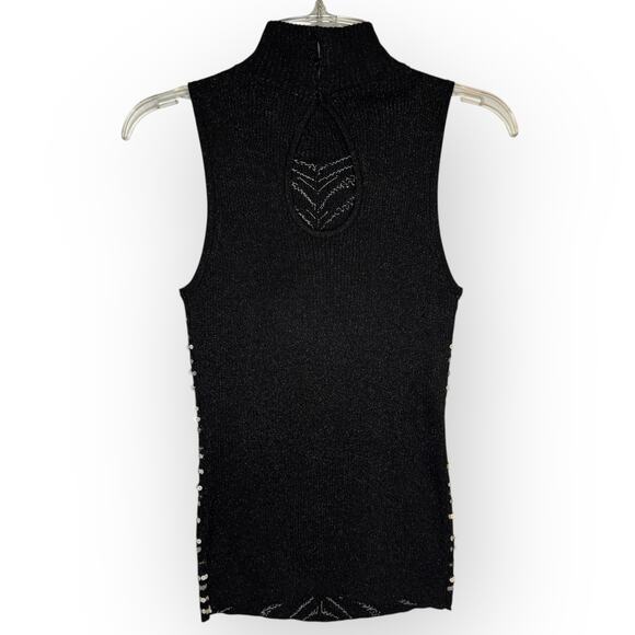 VTG 1990's Cache Women Stretch Knit Sleeveless Silver Sequin Top Size Medium - Picture 8 of 12